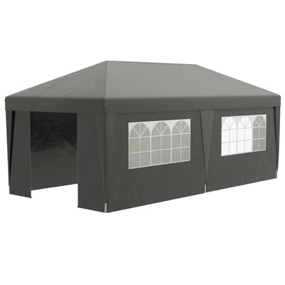 VisioGear 10'*19.5' Pop Up Canopy Tent with Sidewalls, Height Adjustable Party Tent, Event Shelter with Double Doors, Gray, 232.25"*117"*112.25"