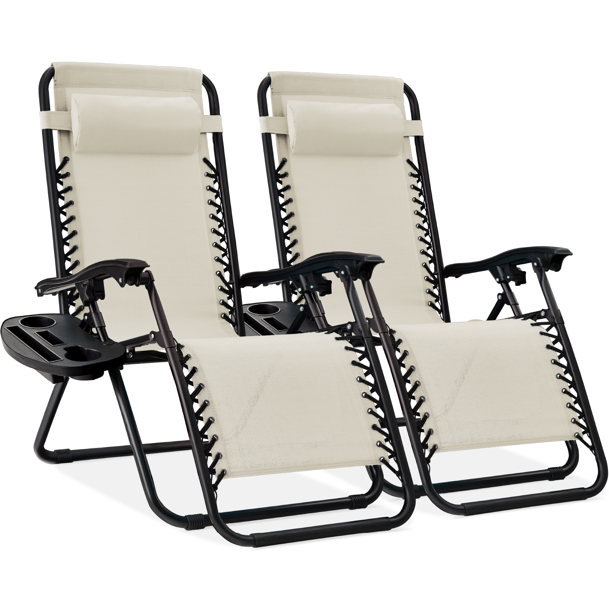 Best Choice Products Set of 2 Zero Gravity Lounge Chair Recliners for Patio, Pool w/ Cup Holder Tray - Ivory