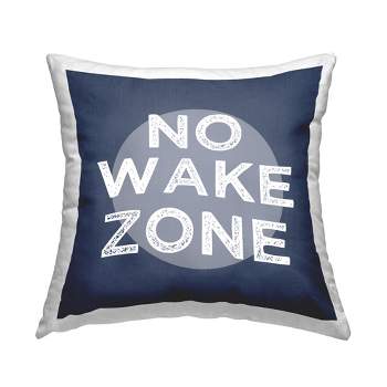 Stupell Industries No Wake Zone Nautical Phrase Bold Blue Printed Pillow, 18 x 18
