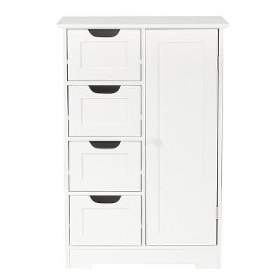 Luxenhome White Wood Bathroom 4-drawer 1-door Storage Cabinet. : Target