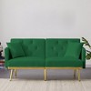 59" Velvet Futon Sofa Bed, Modern Convertible Loveseat Sofa With 2 Pillow, Sleeper Sofa with Adjustable Backrest for Guest Room Bedroom - 2 of 4