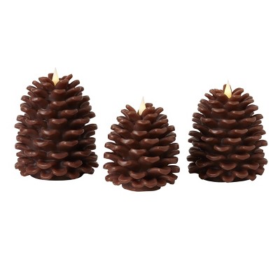 Christmas Pinecone Flameless Candle 3pc Set - 4x4, 4.3x5, 5x6 Brown