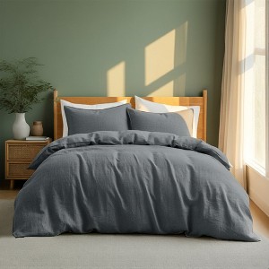 Peace Nest Linen Cotton Blend Duvet Cover Set, Durable, Breathable & Moisture-Wicking, 3 Piece Bedding Set with Pillow Shams - 1 of 4