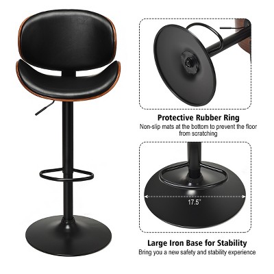 Set of 2 Adjustable Swivel Brown Metal Barstools with Curved Back