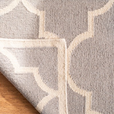Handmade Dark Grey and Ivory Wool Geometric Runner Rug
