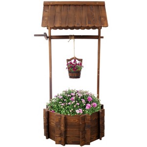 Gulches Rustic Wooden Wishing Well Planter Outdoor Home D¨¦cor for Patio, Garden, Yard w/Hanging Bucket - 1 of 4