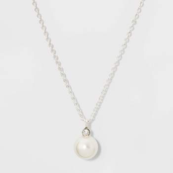 Pearl and Rhinestone Pendant Necklace - A New Day™