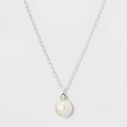 Pearl And Rhinestone Pendant Necklace - A New Day™ Silver : Target