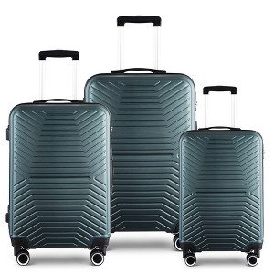 3-Piece Set Luggage, Hard Sided Luggage with Spinner Wheels Suitcase Set with Lock 20in/24in/28in Luggage Sets for Travel- Dark Green - 1 of 4