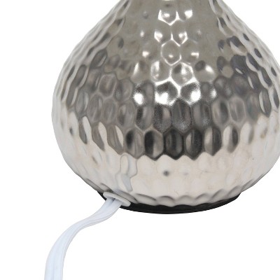 Silver Hammered Metal Table Lamp with Black Fabric Shade