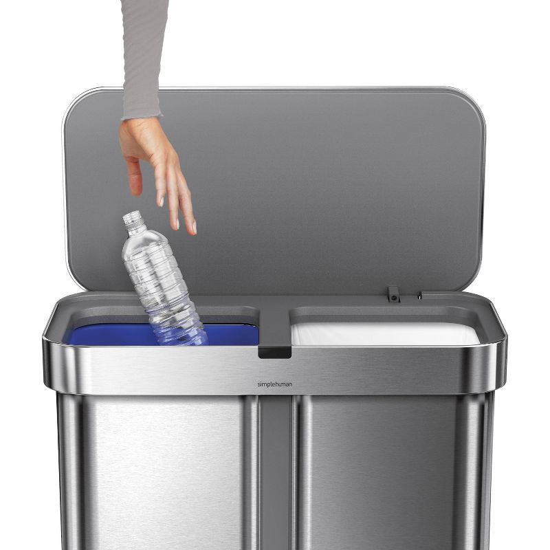 simplehuman 58L Voice and Motion Dual Compartment Rectangular Sensor Trash Can Brushed Stainless Steel, 2 of 5