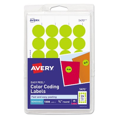 Avery Printable Removable Color-Coding Labels 3/4" dia Neon Yellow 1008/Pack 05470