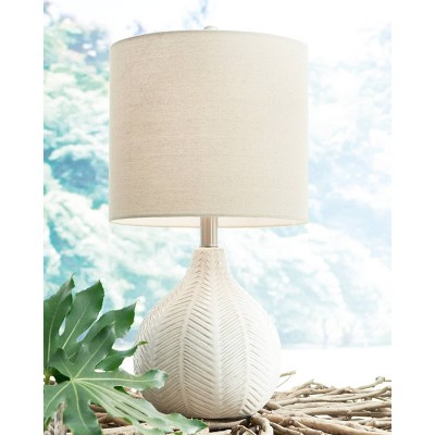 Rainermen Off-White Herringbone Ceramic Table Lamp