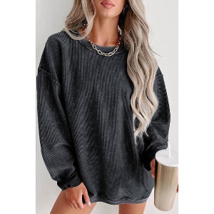 Women's Knit Round Neck Pullover Sweatshirt - YOUMI - 1 of 4