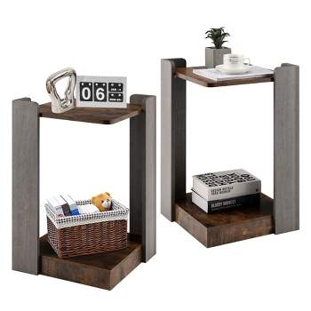 Costway 2PCS 2 Tier Sofa Side End Table Storage Shelf Small Spaces Living Room Bedroom