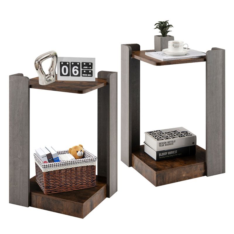 Costway 2PCS 2 Tier Sofa Side End Table Storage Shelf Small Spaces Living Room Bedroom, 1 of 9