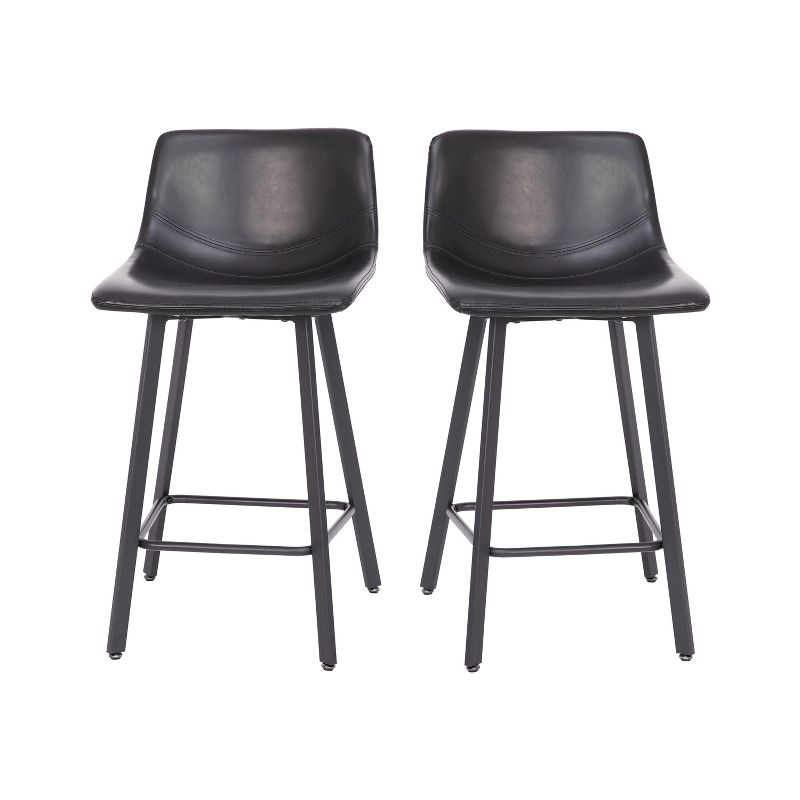 Flash Furniture Caleb Modern Armless 24 Inch Counter Height Stools Commercial Grade with Footrests and Matte Metal Frames, Set of 2, 1 of 13