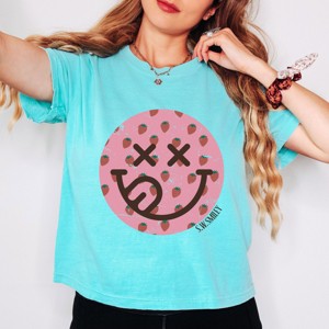 Simply Sage Market S.W.Smiley Smiley Face Strawberries Boxy Crop Top - 1 of 4