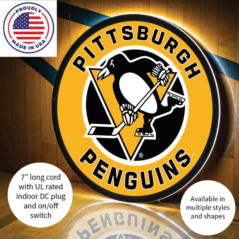 Evergreen Ultra-Thin Edgelight LED Wall Decor, Round, Pittsburgh Penguins- 23 x 23 Inches Made In USA, 5 of 7