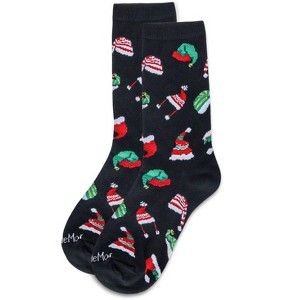 Memoi Women's Santa Hats Holiday Crew Socks Black 9-11 - 1 of 1