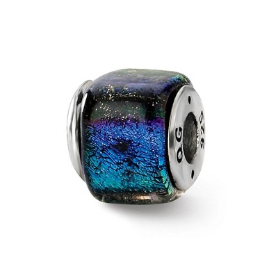 Black Bow Jewelry Square Rainbow Dichroic Glass Sterling Silver Bead Charm