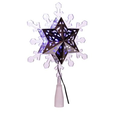 LED Lighted Rotating Silver Snowflake Christmas Tree Topper