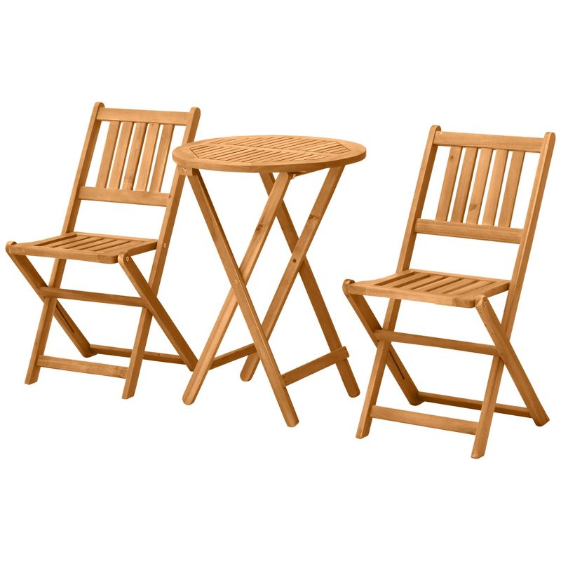 Outsunny Bistro Table and Chairs Set Of 2, Acacia Wood Patio Table, Wooden Folding Chairs, Varnished, 3 Piece Outdoor Furniture Set, Slatted, Teak, 4 of 11