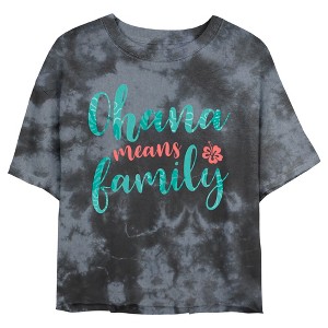 Junior's Women Lilo & Stitch Blue and Red Ohana means Family Crop T-Shirt - 1 of 4