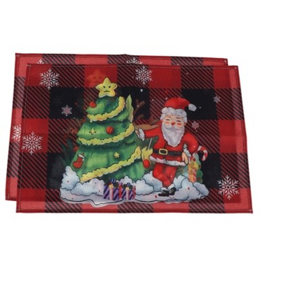 Unique Bargains Christmas Place Mats Flax Black Red Green 11.8"x17.7" 2 Pcs