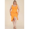 Slickblue Plus Size Solid Wrap Front Tie Midi Dress, Side Tie Detail, Stretch Fabric, Tangelo/White, Size 1XL-3XL - 3 of 4
