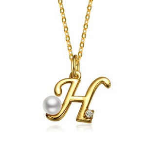 Personalized 14K Gold Plated Initial Pearl Pendant Necklace for all ages: A Charming gold Elegant Keepsake Gift - 1 of 3
