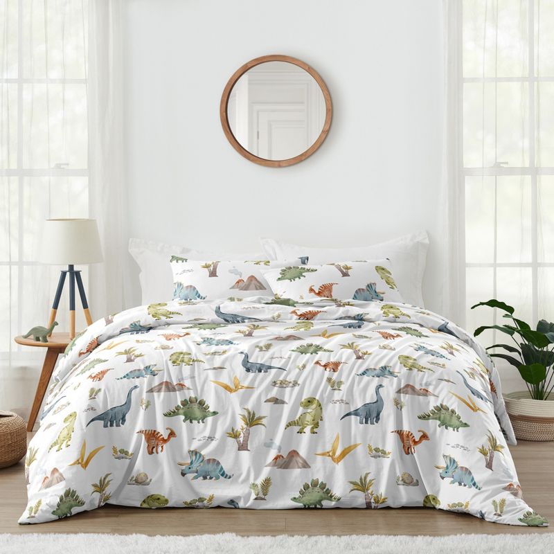 Sweet Jojo Designs Boy Full/Queen Comforter Bedding Set Watercolor Dinosaur Dino Multicolor 3pc, 1 of 8
