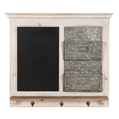 Bulletin and Chalkboard, Wall Mounted White Weathered Wooden