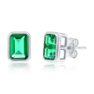 Bella Silver Sterling Silver, Birthstone Rectangle CZ Studs - 1 of 3