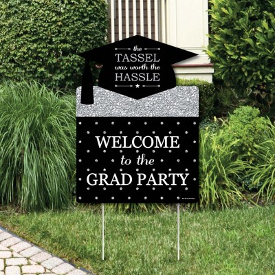 Big Dot of Happiness Silver Graduation Party Decorations - Grad Party Welcome Yard Sign