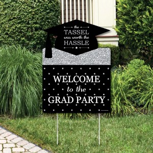 Big Dot of Happiness Silver Graduation Party Decorations - Grad Party Welcome Yard Sign - 1 of 4