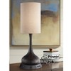 360 Lighting Modern Table Lamp with Dimmable USB and Outlet Workstation Base 24.5" High Bronze Tan Fabric Cylinder for Living Room Desk Bedroom - 2 of 4