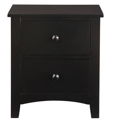 Vynxaria Modern 2-Drawer Nightstand - Black Finish, Pine/Pine Veneer + MDF/Plywood/Particle Board, 1pc Contemporary Bedroom Bedside Table