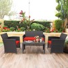 Costway 4PCS Patio Rattan Furniture Set Cushioned Chair Sofa Coffee Table White/Navy/Turquoise/Red - 2 of 4
