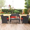 Costway 4PCS Patio Rattan Furniture Set Cushioned Chair Sofa Coffee Table White/Navy/Turquoise/Red - image 2 of 4