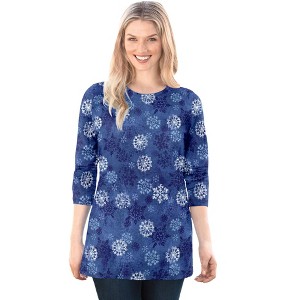 Woman Within Plus Size Perfect Printed Long-Sleeve Crewneck Tee - 1 of 4
