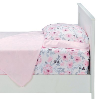 Pink Floral Twin Microfiber Sheet and Pillowcase Set