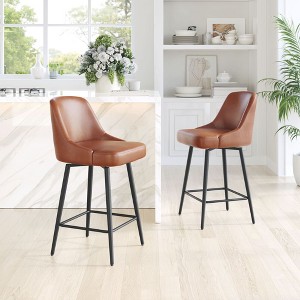 Counter Stool – 38.2" H With Brown Faux Leather Seat, Powder-Coated Steel Frame By Zuo Modern - 1 of 4