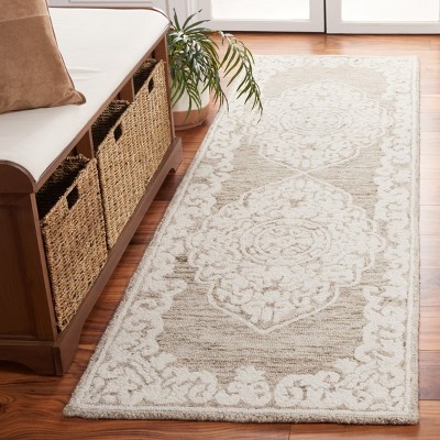 Ivory and Beige Tufted Wool Abstract Area Rug