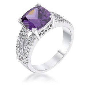 Slickblue 3 Ct. Cushion Cut CZ Engagement Ring, Rhodium Plated Criss-Cross Band, Multiple Color Options, Sizes 5-10 - 1 of 3