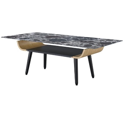 NicBex Modern 47" Rectangle Coffee Table with Storage Shelf, Faux Marble Top and Metal Legs for Living Room