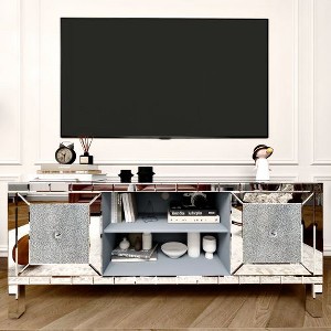 60" Mirrored TV Stand with Crushed Diamond Glass Doors - Modern Media Entertainment Center, Adjustable Storage TV Console Table for 65-Inch TV - 1 of 4