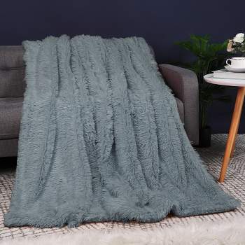 PiccoCasa Luxury Soft Fluffy Shaggy Faux Fur Bed Blanket 1 Pc