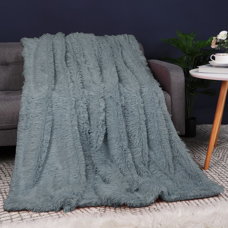 PiccoCasa Luxury Soft Fluffy Shaggy Faux Fur Bed Blanket 1 Pc, 1 of 5