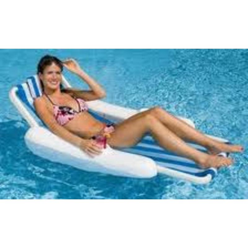 Swimline 68.5" Sunchaser 1-Person Swimming Pool Floating Lounge Chair with Pillow - Blue/White, 2 of 3